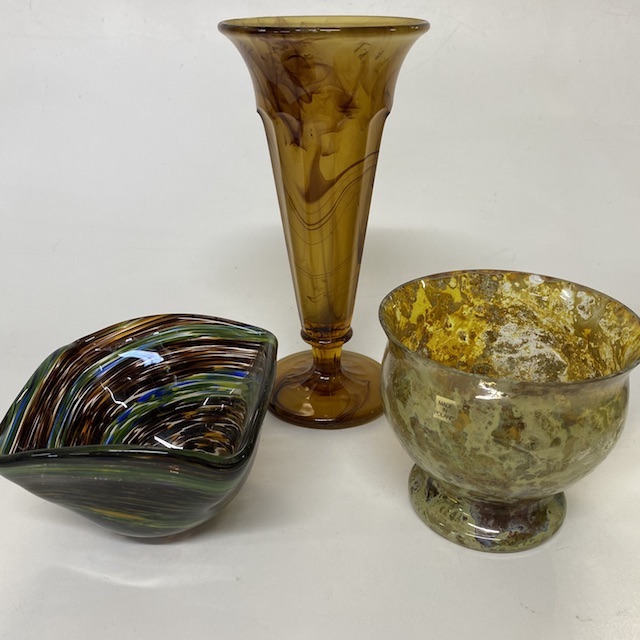 ART GLASS (VASES, BOWLS) Amber Brown Green